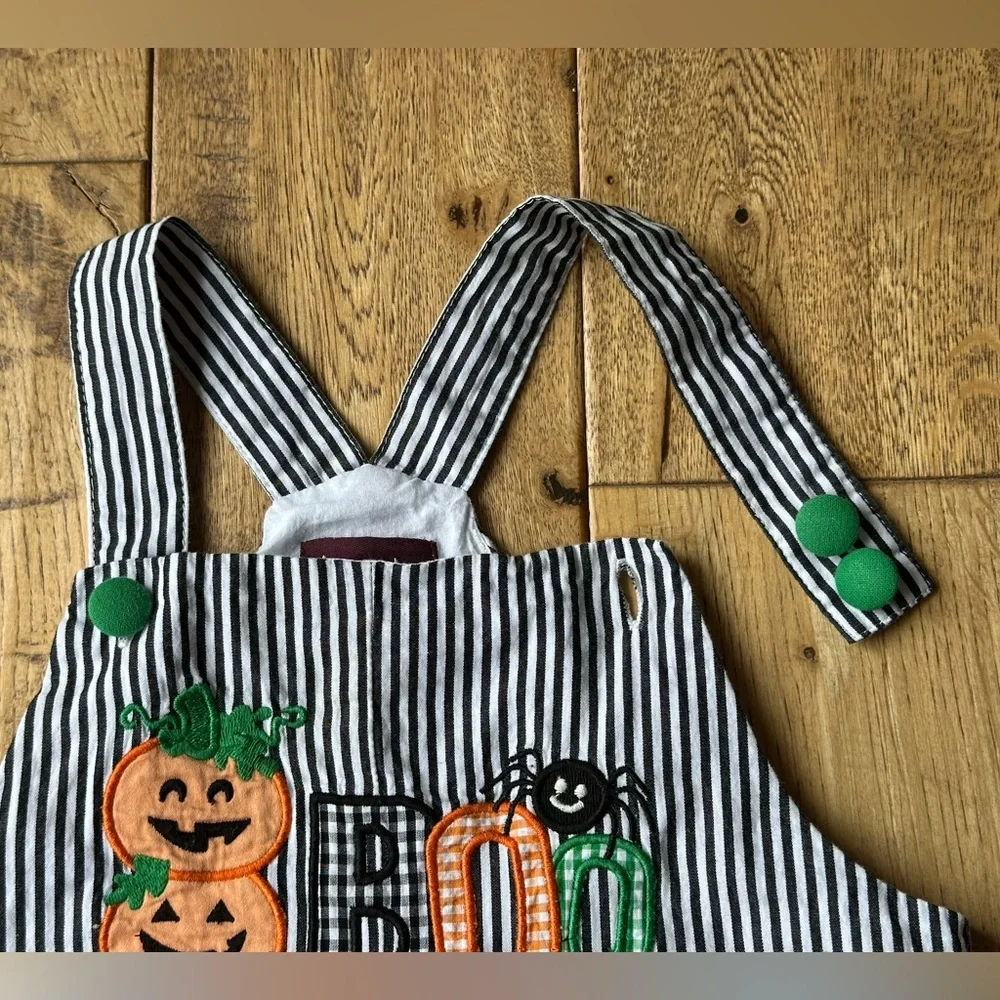 Lil Cactus Black Stripe Boo Halloween Overalls size 2T - Picture 3 of 8